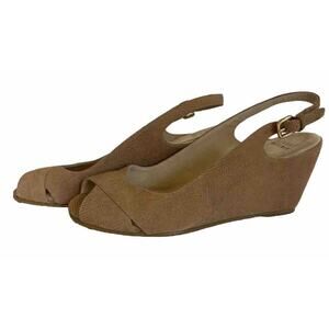 STUART WEITZMAN Nude Nude Wedge Slingback Textured Heels Shoes Peep Toe size 9.5